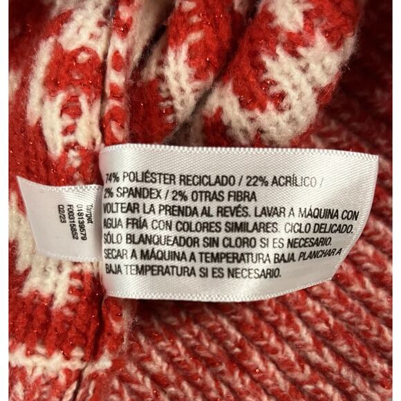 Holiday Après Ski Sweater Womens L New Day Red Cream Sparkle Fair Isle Chunky - Picture 10 of 10